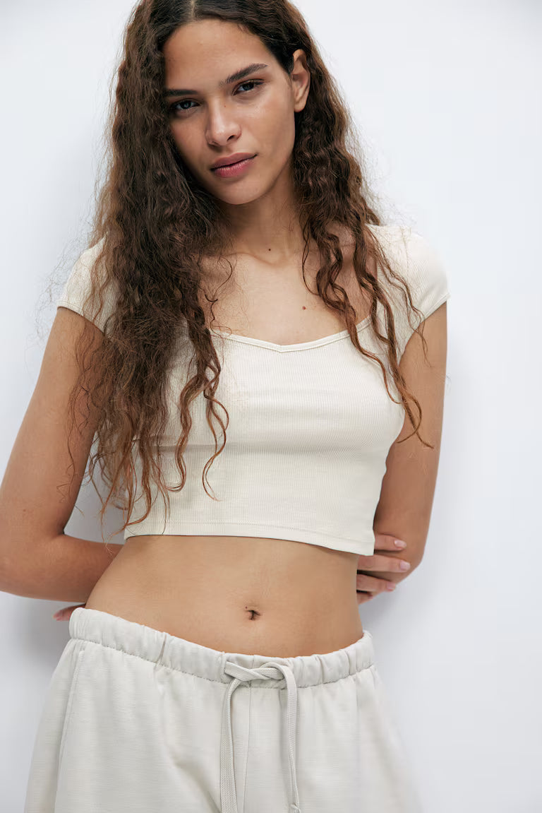 Ribbed sweetheart-neck T-shirt