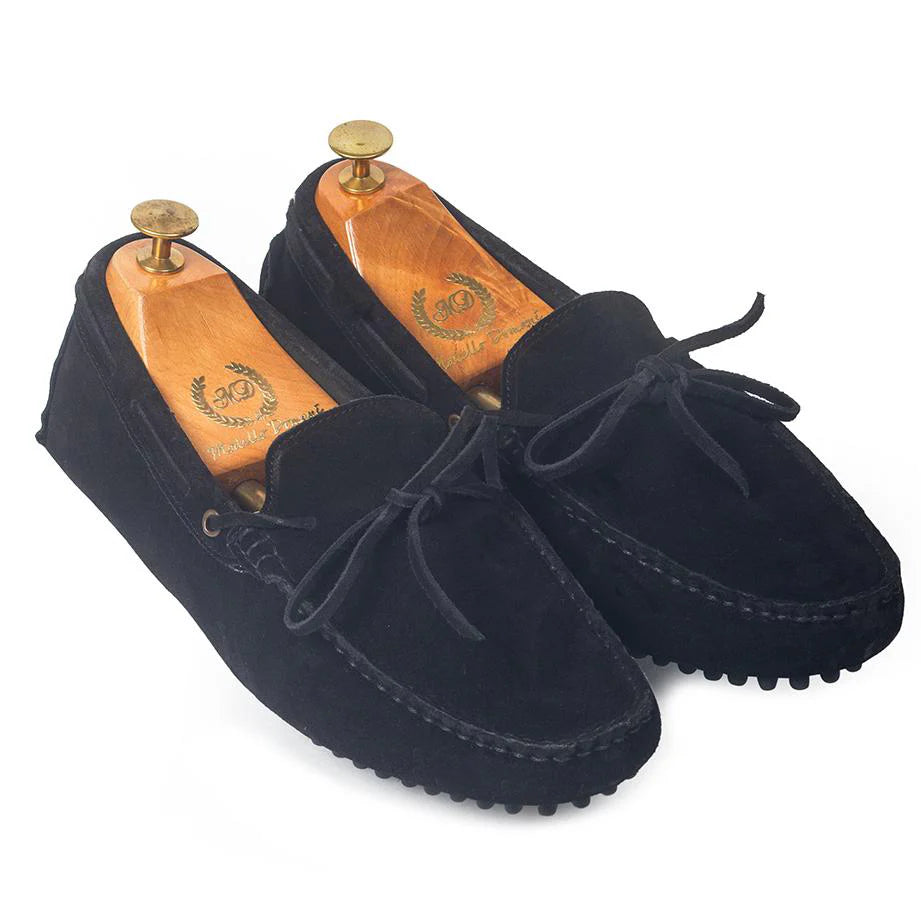 Gommino Suede Bow Loafers (Black)