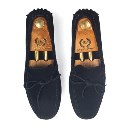 Gommino Suede Bow Loafers (Black)