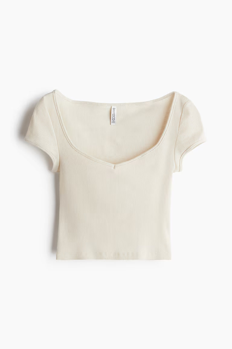Ribbed sweetheart-neck T-shirt
