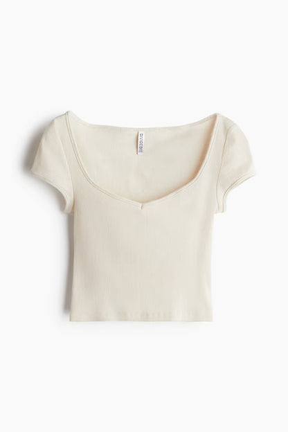 Ribbed sweetheart-neck T-shirt