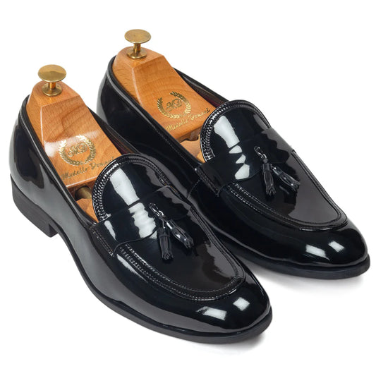 Italian Cut Tassel Penny Slipons (Patent Black)
