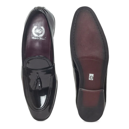 Italian Cut Tassel Penny Slipons (Patent Black)