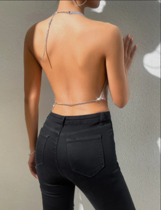 Silver Embellished Cowl Neck Top