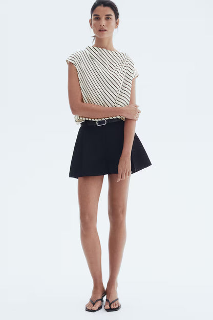 Cap-sleeved satin blouse