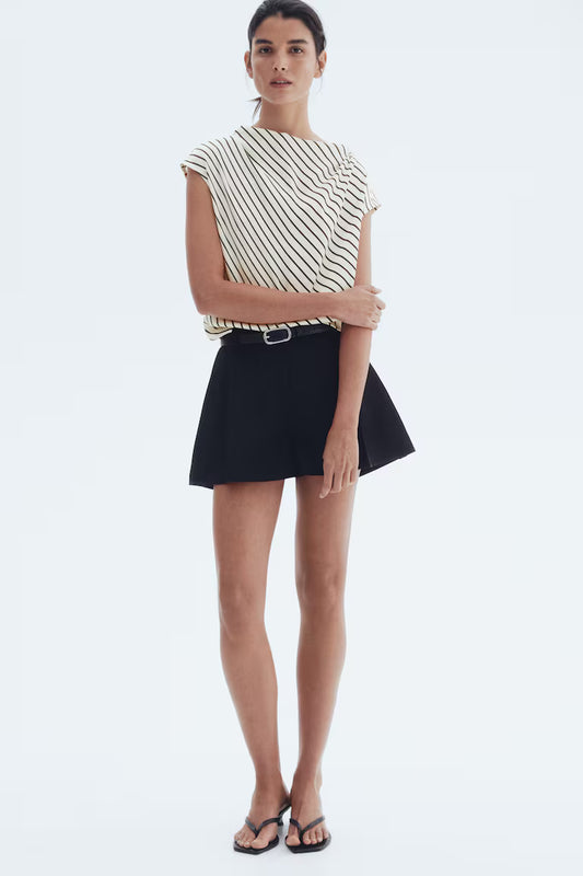 Cap-sleeved satin blouse