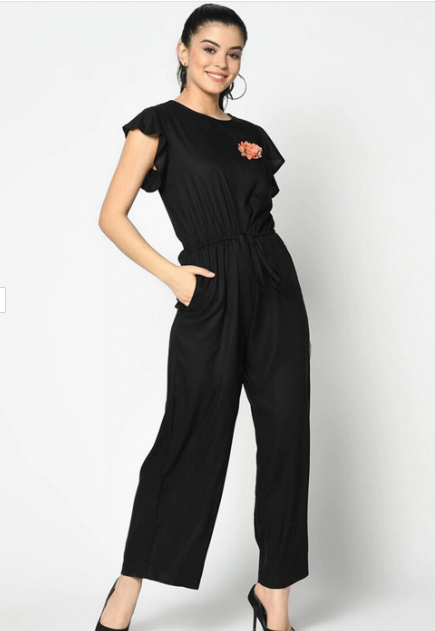Women Black Solid Basic Jumpsuit