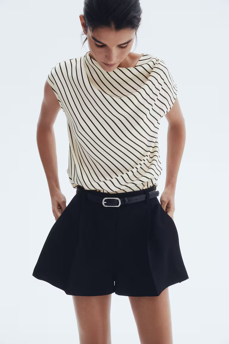 Cap-sleeved satin blouse