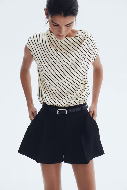 Cap-sleeved satin blouse