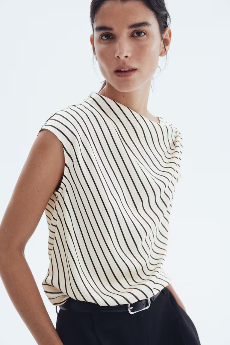 Cap-sleeved satin blouse