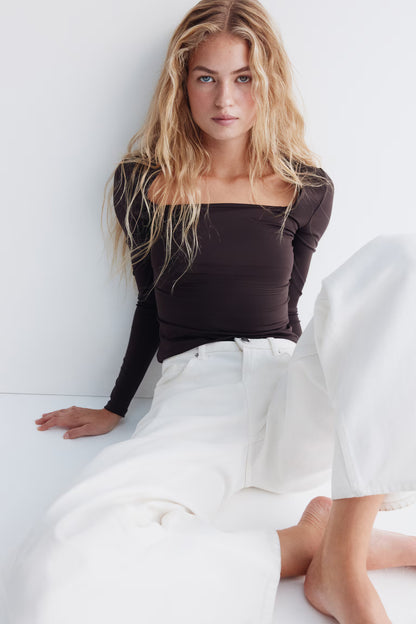 Dark Brown Long-sleeved microfibre top