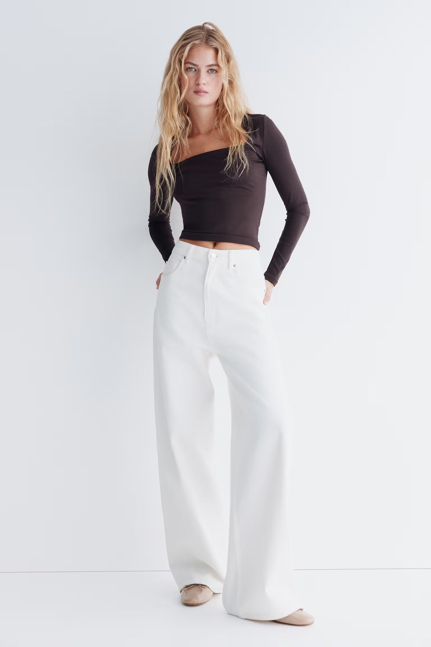 Dark Brown Long-sleeved microfibre top