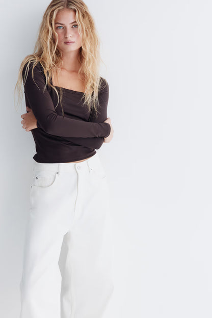 Dark Brown Long-sleeved microfibre top