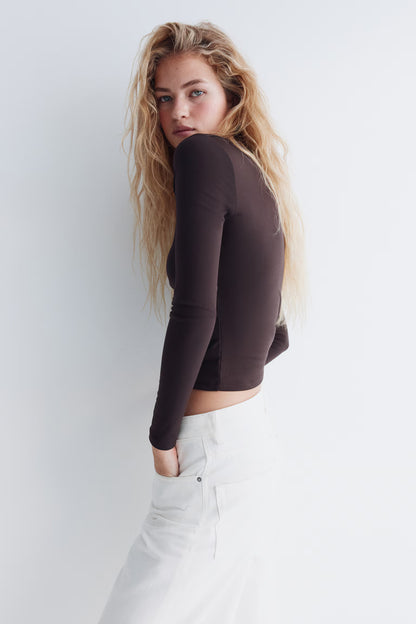 Dark Brown Long-sleeved microfibre top