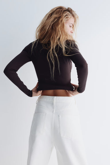 Dark Brown Long-sleeved microfibre top