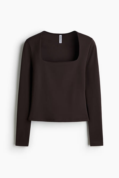 Dark Brown Long-sleeved microfibre top