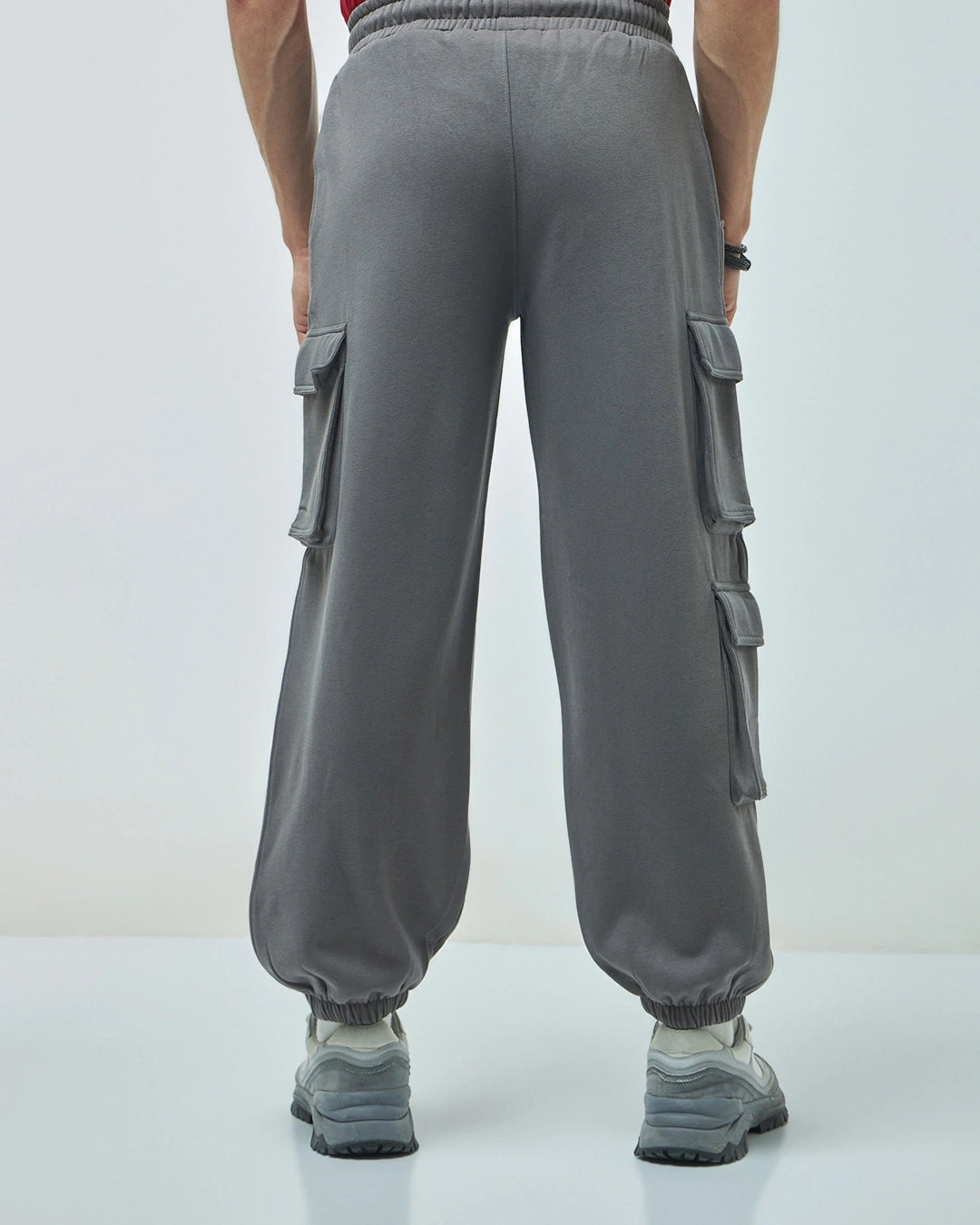 Men's Grey Super Loose Fit Brushed Cargo Joggers