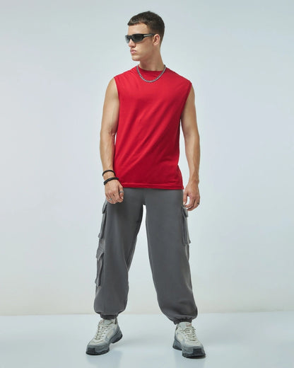 Men's Grey Super Loose Fit Brushed Cargo Joggers