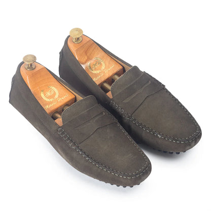 Gommino Suede Penny Loafers (Military Green Mehendi)