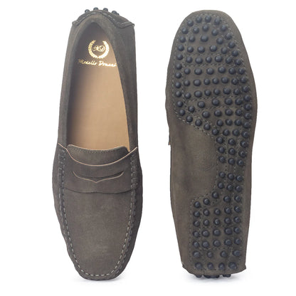 Gommino Suede Penny Loafers (Military Green Mehendi)