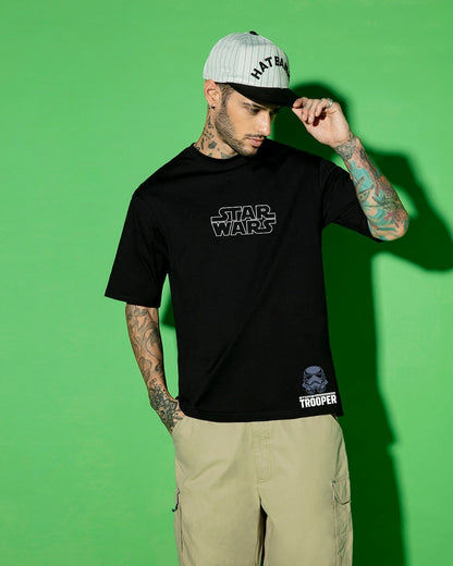Men's Black Storm Trooper Graphic Printed Oversized T-shirt