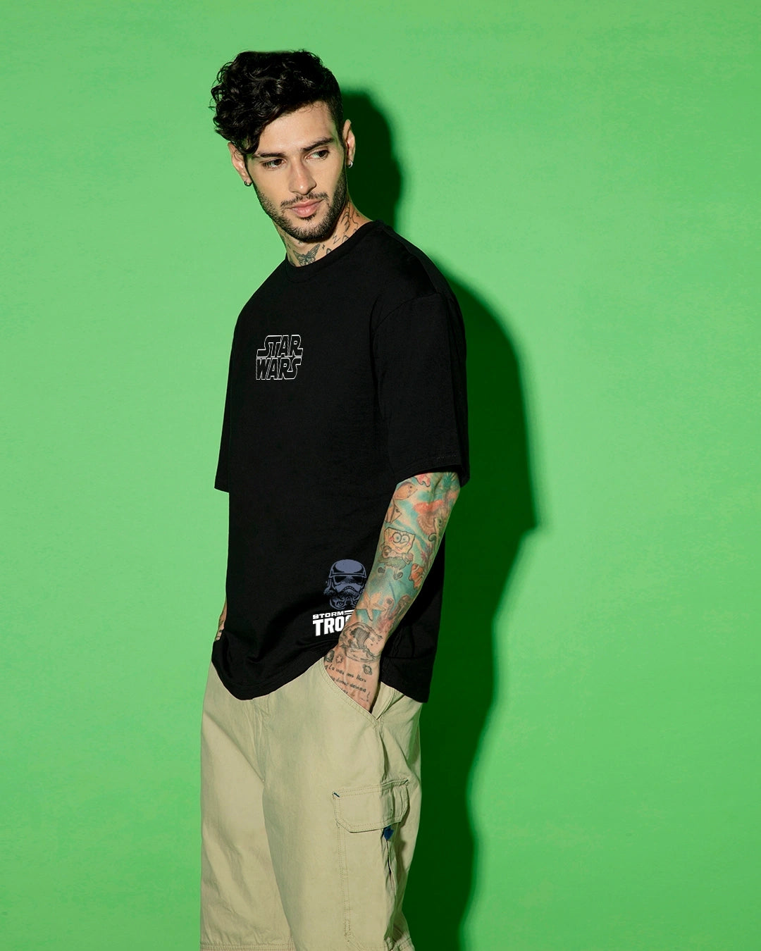 Men's Black Storm Trooper Graphic Printed Oversized T-shirt