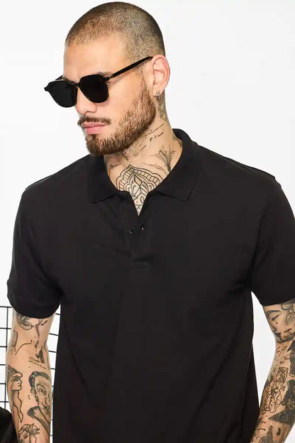Core Lab Black Solid Polo T-Shirt