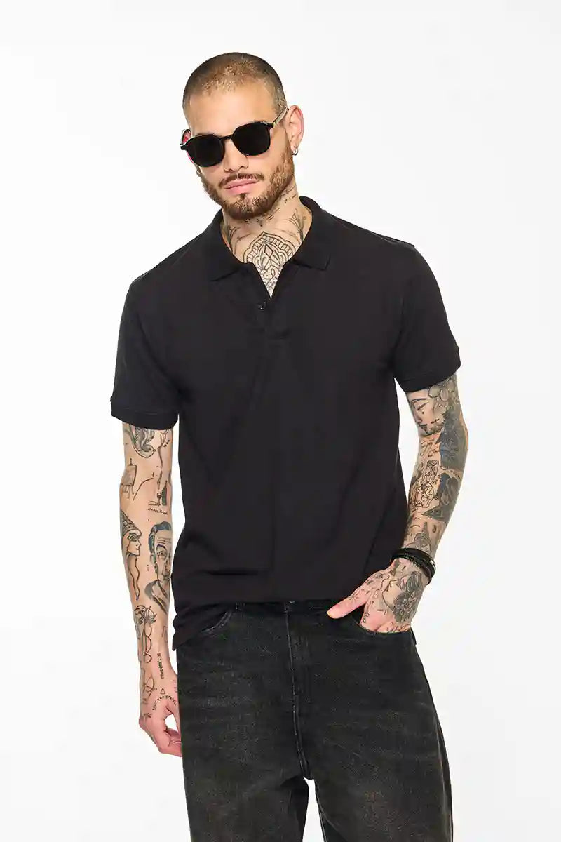Core Lab Black Solid Polo T-Shirt