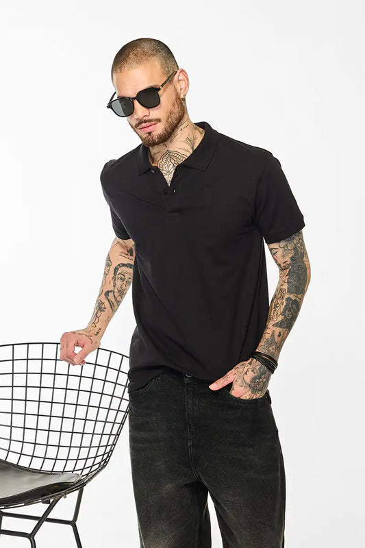 Core Lab Black Solid Polo T-Shirt