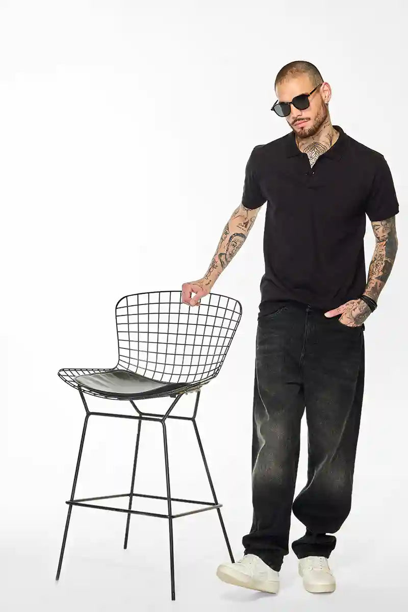 Core Lab Black Solid Polo T-Shirt