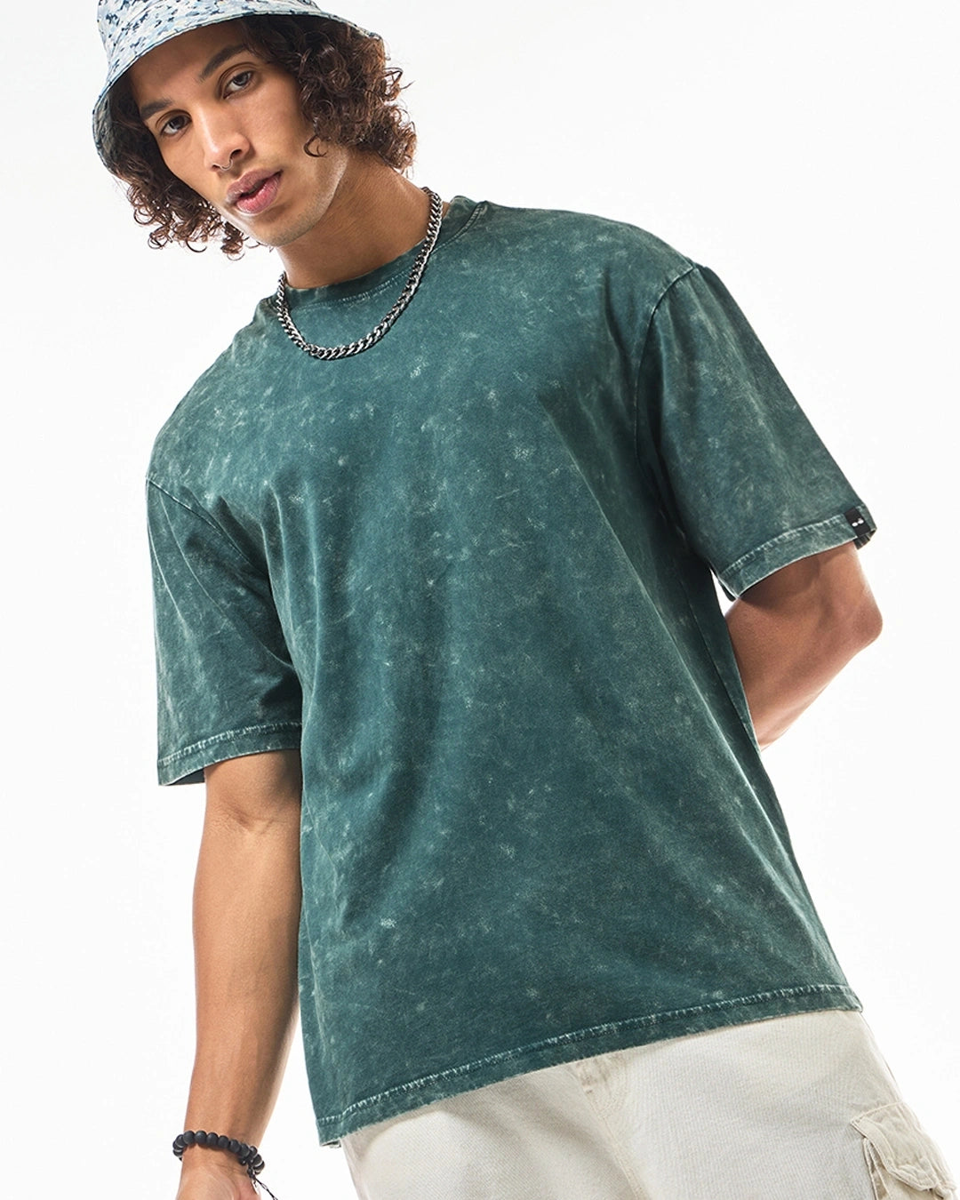 Men's Green Oversized Acid Wash T-shirt