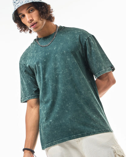 Men's Green Oversized Acid Wash T-shirt