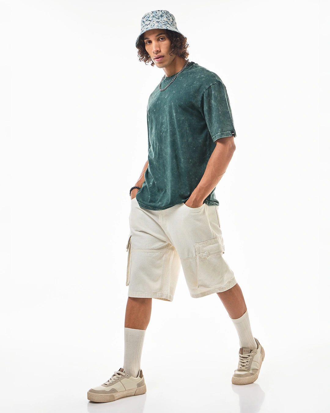 Men's Green Oversized Acid Wash T-shirt