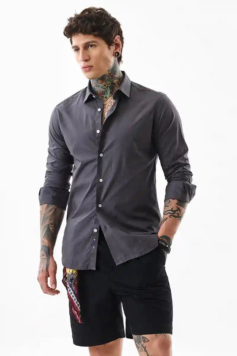 Core Lab Charcoal Grey Plain Slim Fit Shirt