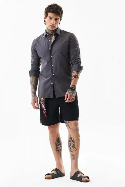 Core Lab Charcoal Grey Plain Slim Fit Shirt