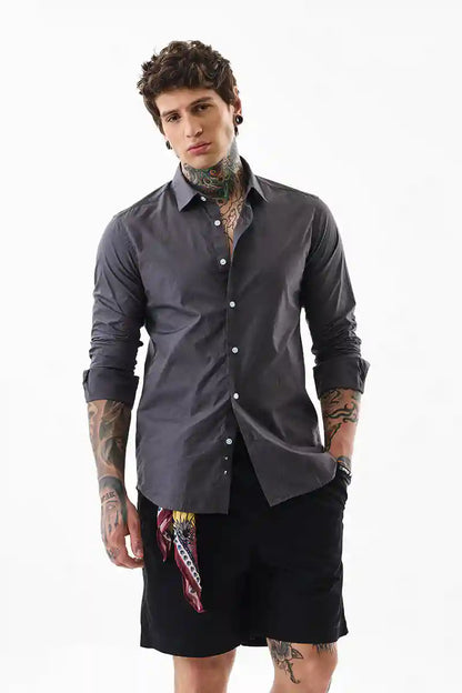 Core Lab Charcoal Grey Plain Slim Fit Shirt