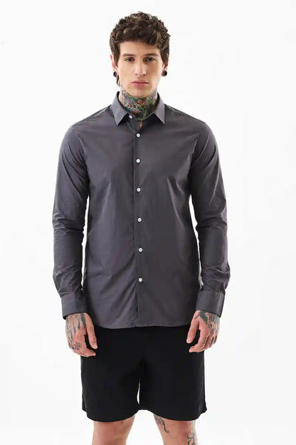 Core Lab Charcoal Grey Plain Slim Fit Shirt