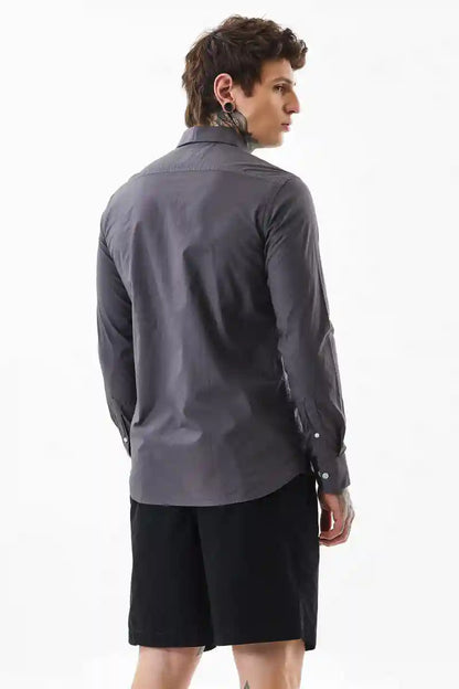 Core Lab Charcoal Grey Plain Slim Fit Shirt
