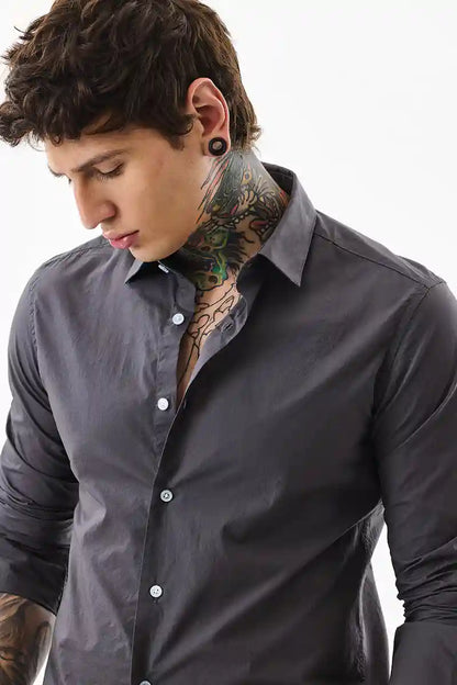 Core Lab Charcoal Grey Plain Slim Fit Shirt