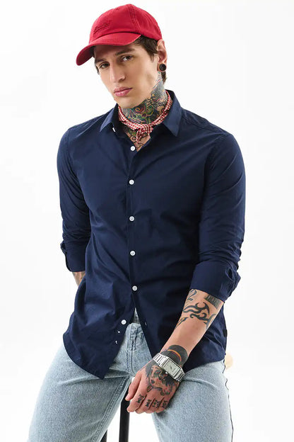 Core Lab Navy Plain Slim Fit Shirt