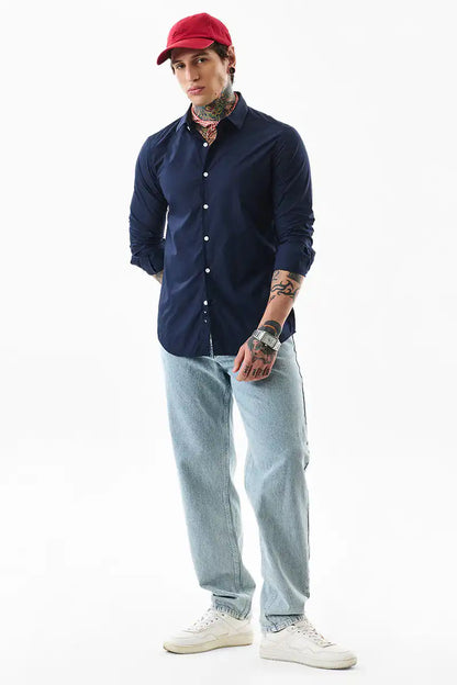 Core Lab Navy Plain Slim Fit Shirt