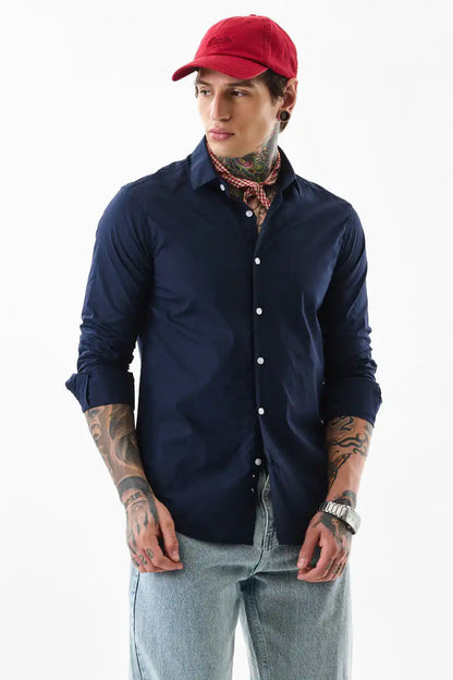 Core Lab Navy Plain Slim Fit Shirt
