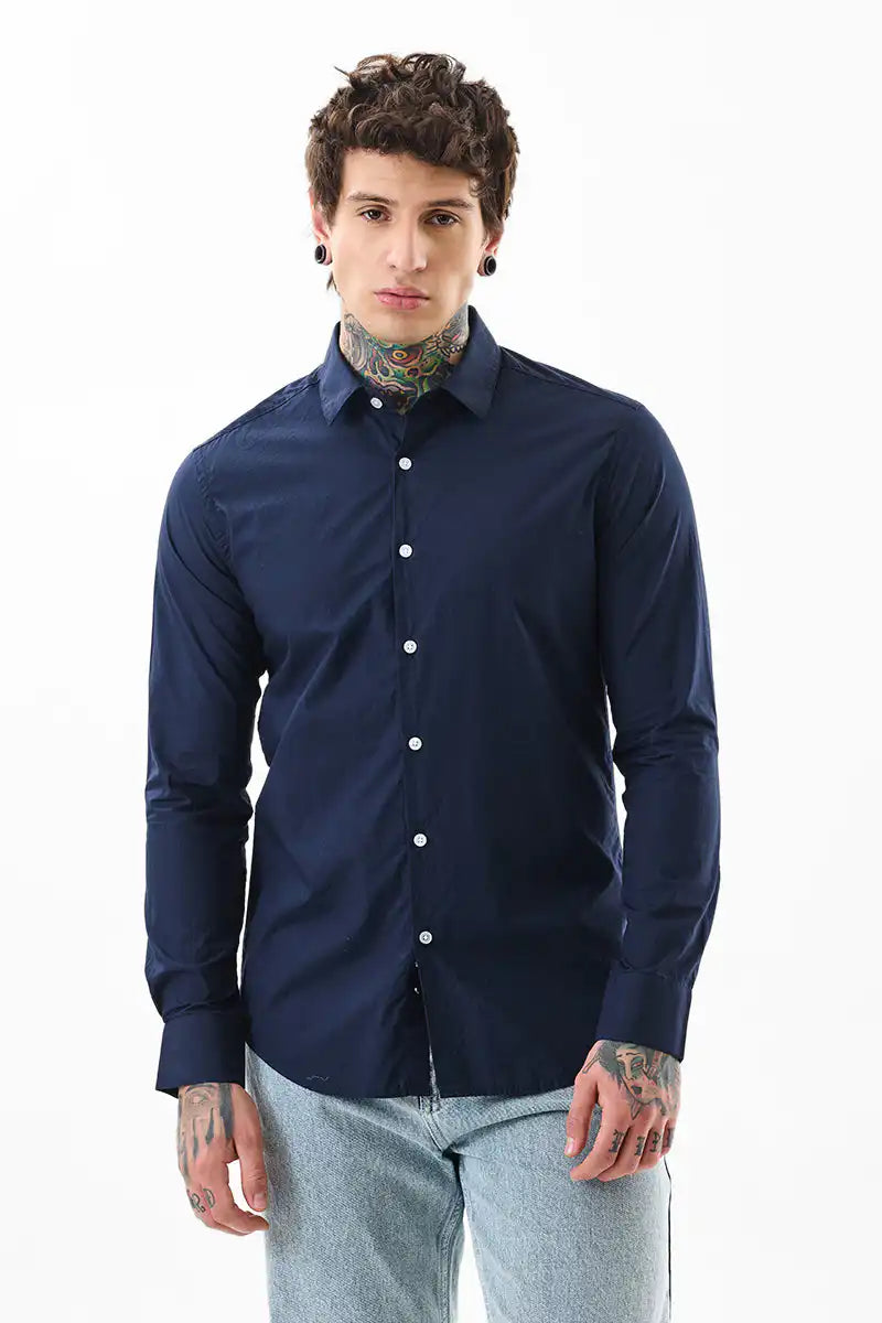 Core Lab Navy Plain Slim Fit Shirt