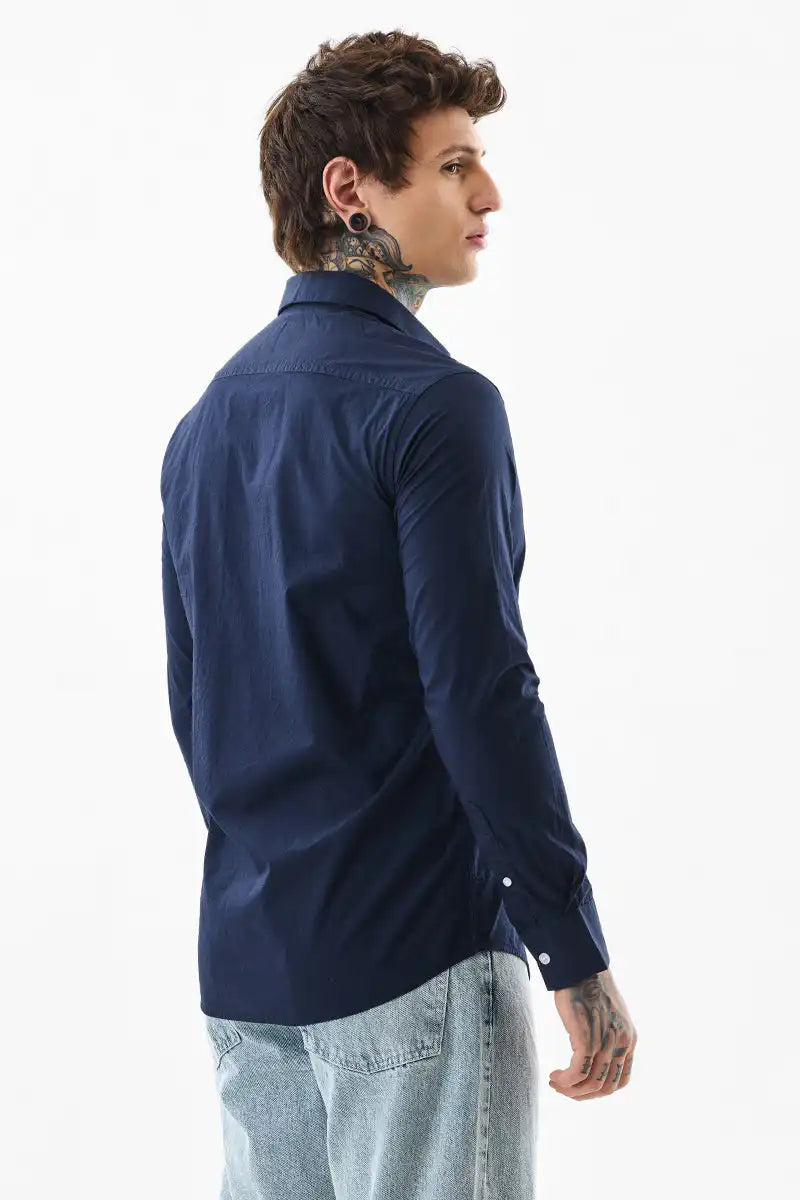 Core Lab Navy Plain Slim Fit Shirt