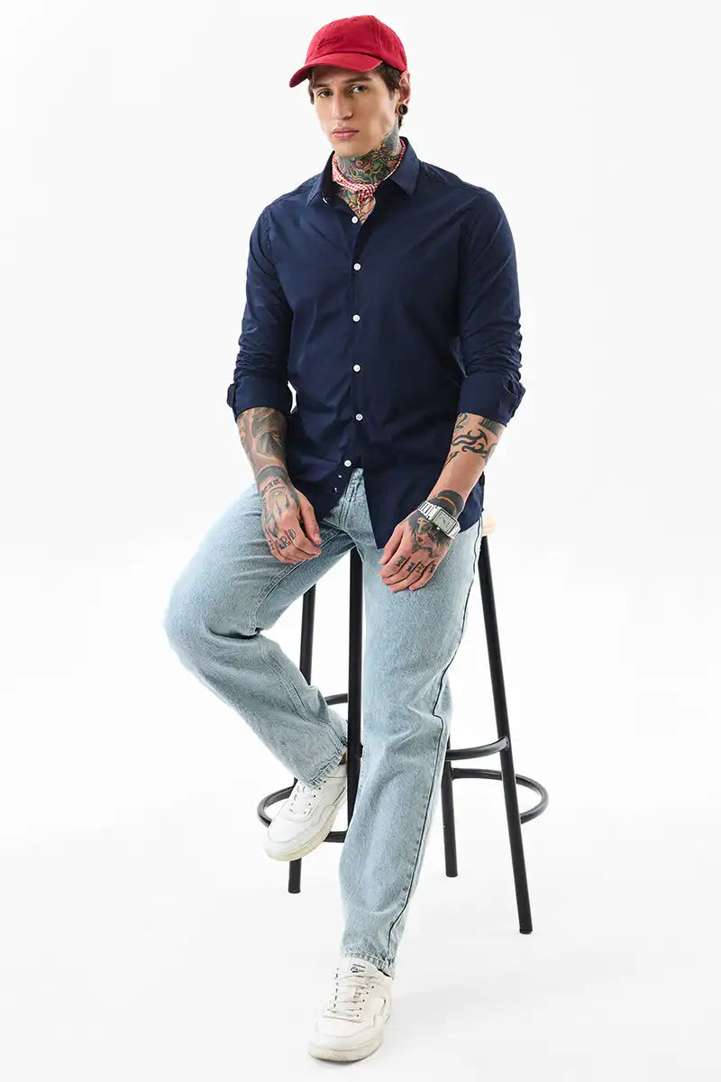Core Lab Navy Plain Slim Fit Shirt
