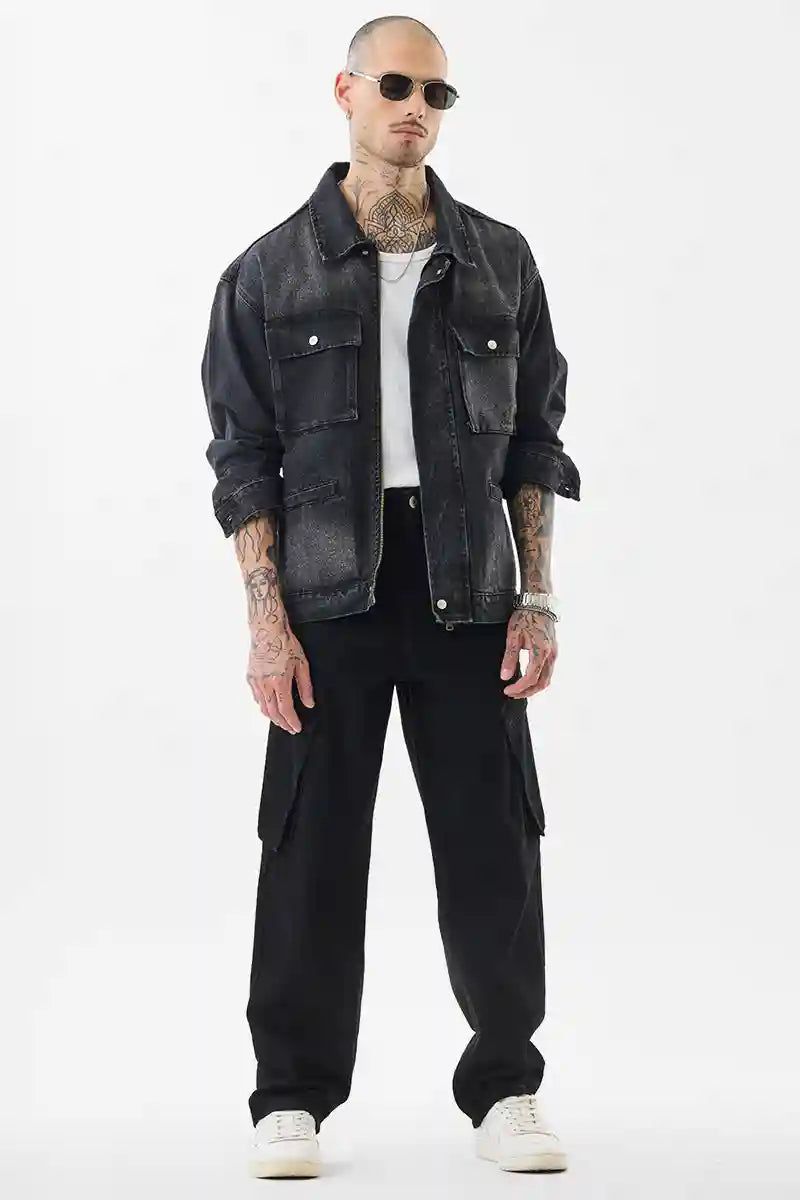 Black Mid Rise Loose Fit Jeans