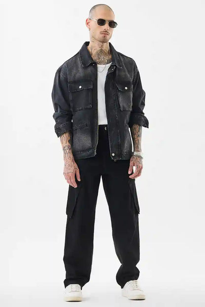 Black Mid Rise Loose Fit Jeans