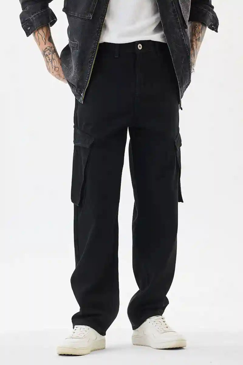Black Mid Rise Loose Fit Jeans