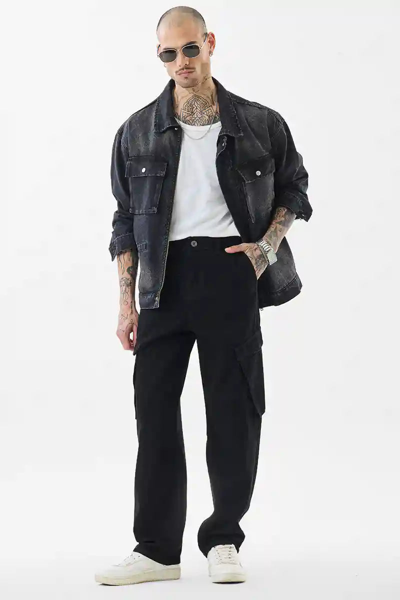 Black Mid Rise Loose Fit Jeans