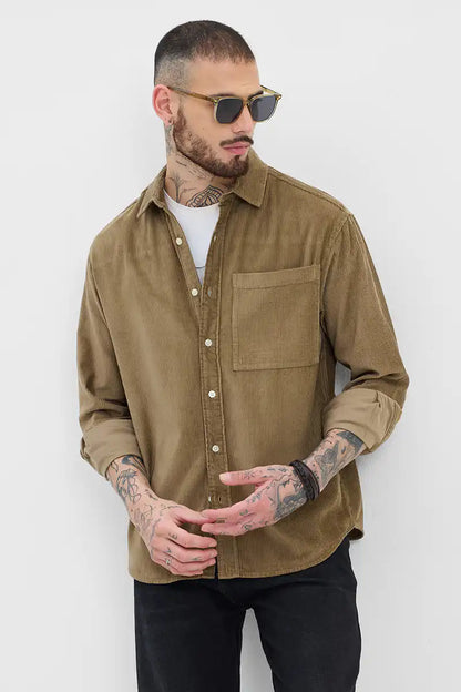 Light Brown Relaxed Fit Corduroy Overshirt
